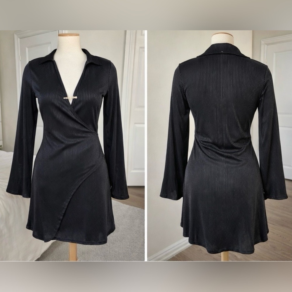 Fashion Nova Black Ribbed Wrap Top XL – Long Sleeve Made in Mexico